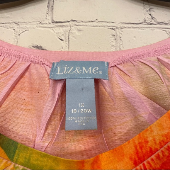 Liz & Me Womens Shirt 1X 18/20W Floral Print Round Neck Short Sleeve Bling - Picture 2 of 4